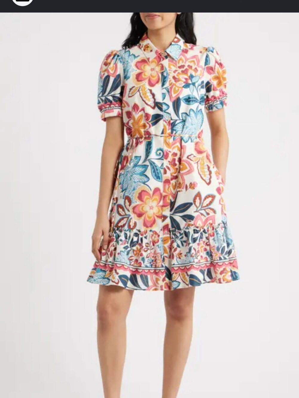 Julia Jordan Cotton Floral Multicolored Puff Sleeve Shirt Dress XL